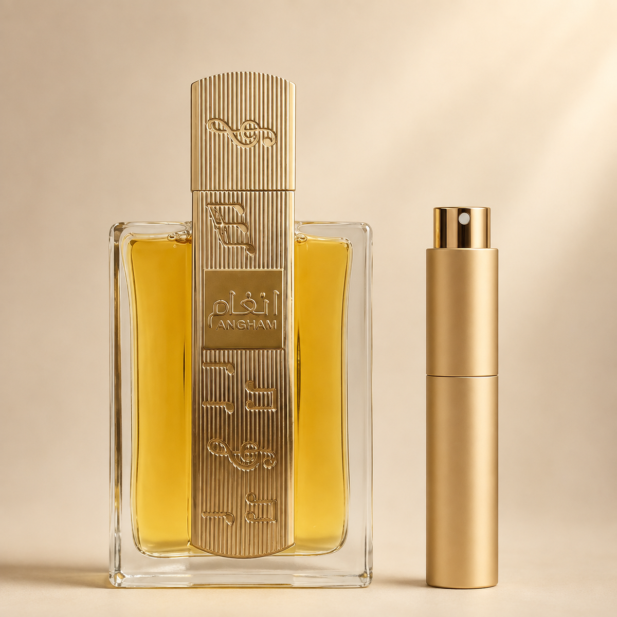Lattafa Angham med Guld Premium Twist Atomizer