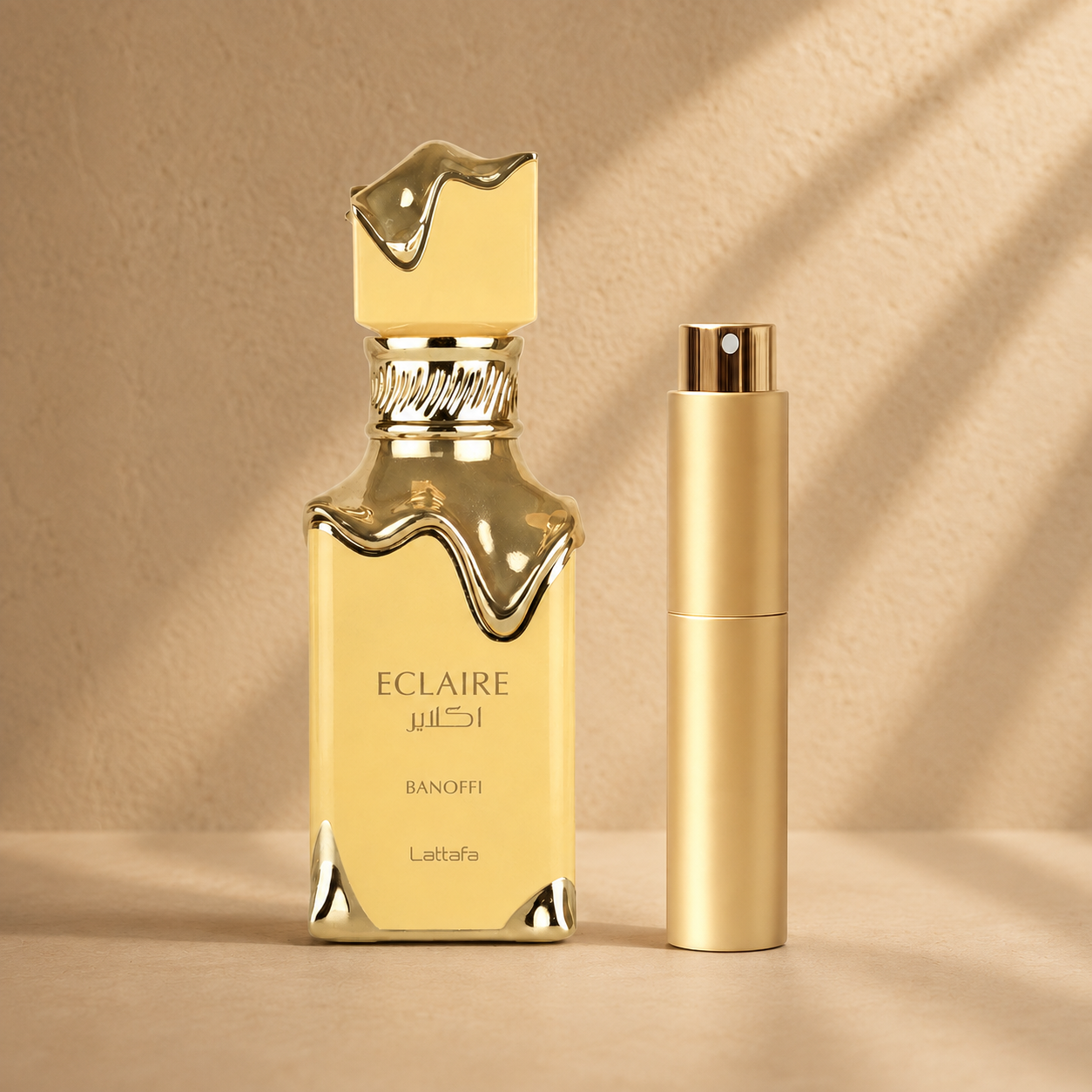 Lattafa Eclaire Banoffi originalflaske med guld atomizer