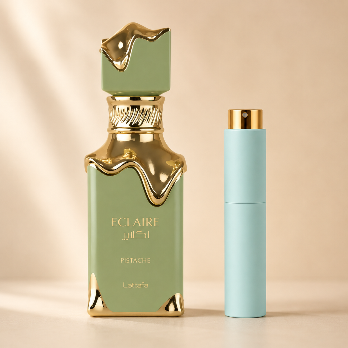 Lattafa Eclaire Pistache med Mat Mintgrøn Premium Twist Atomizer