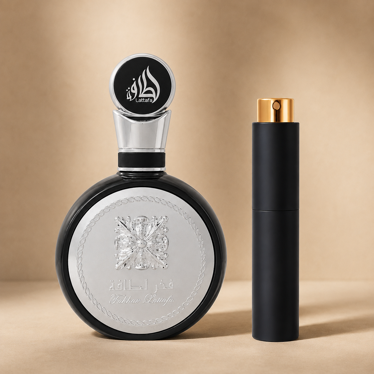 Lattafa Fakhar Homme originalflaske med mat sort atomizer
