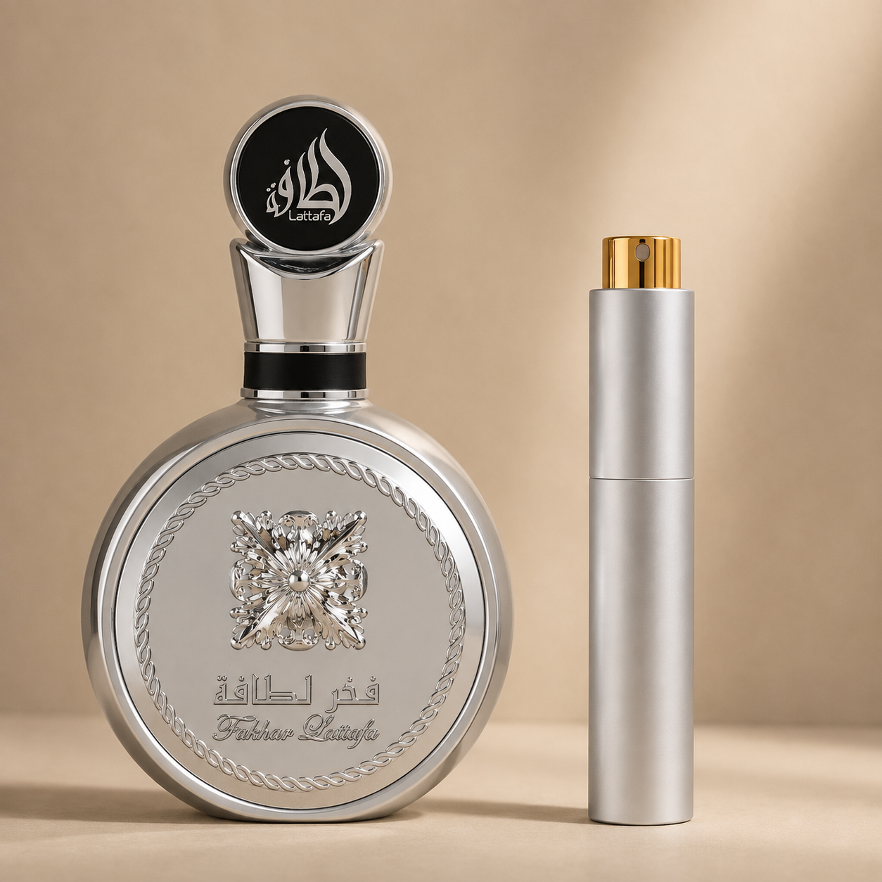 Lattafa Fakhar Platin originalflaske med sølv atomizer