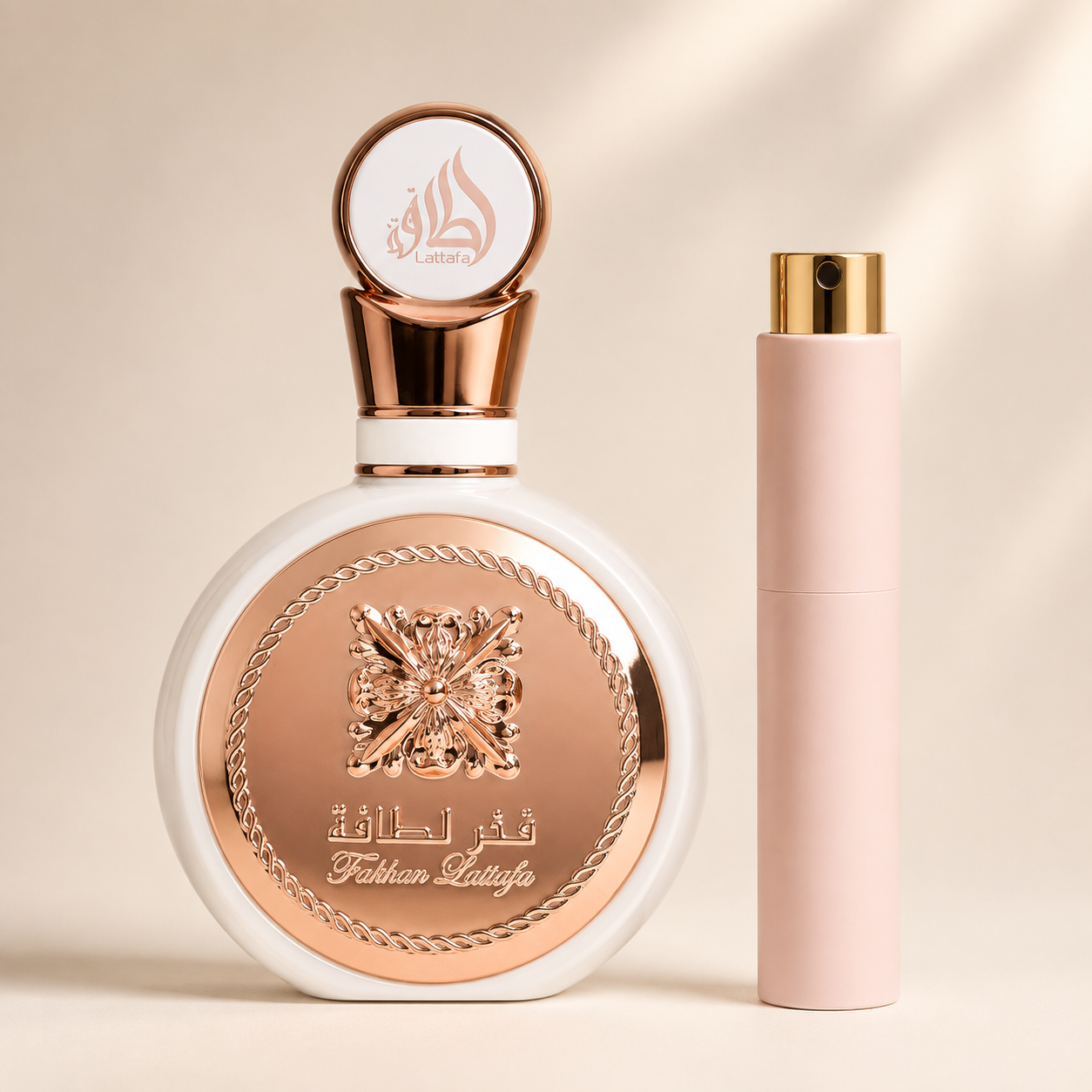 Lattafa Fakhar Rose Women med Mat Nude Rosa Premium Twist Atomizer