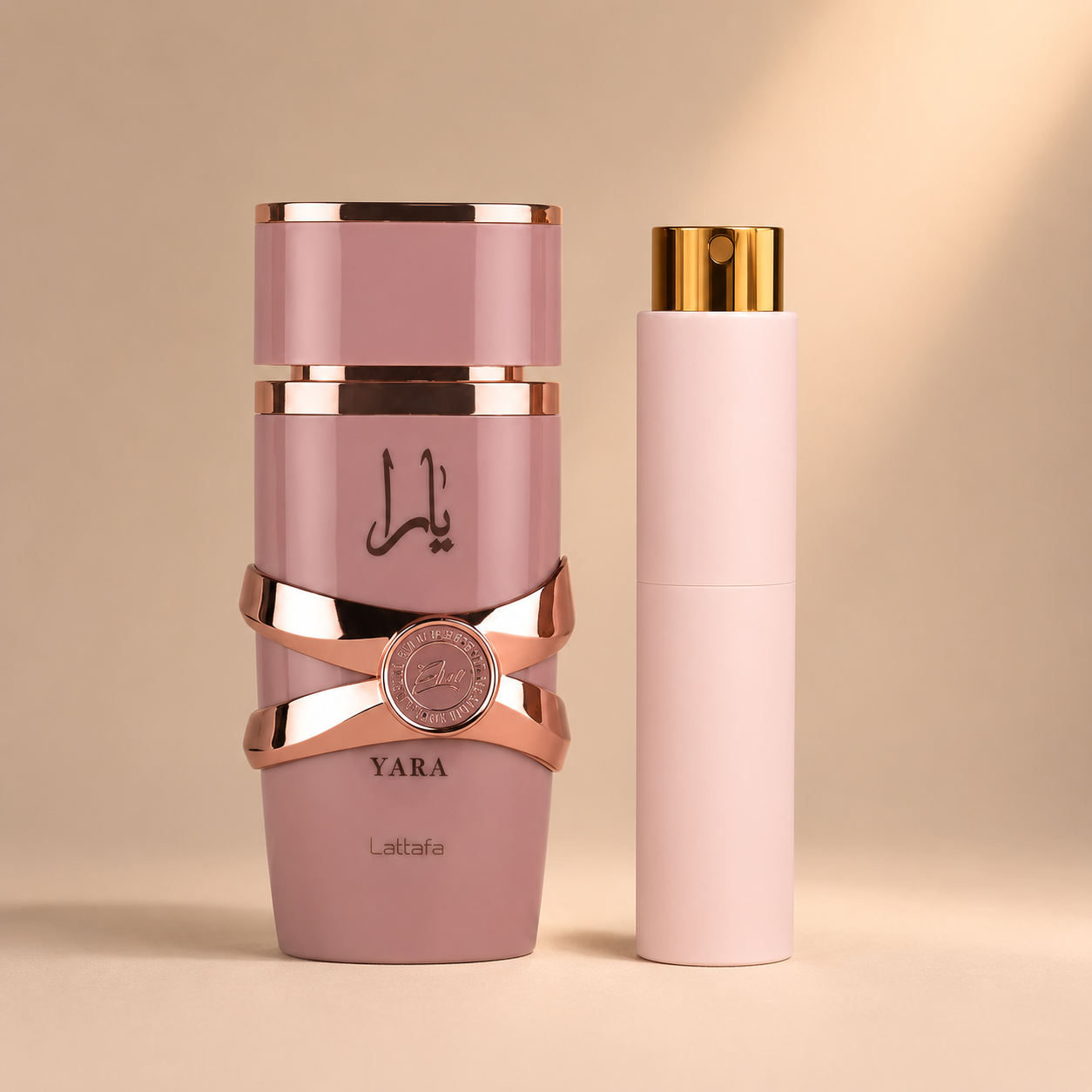 Lattafa Yara Elixir originalflaske med mat nude rosa atomizer