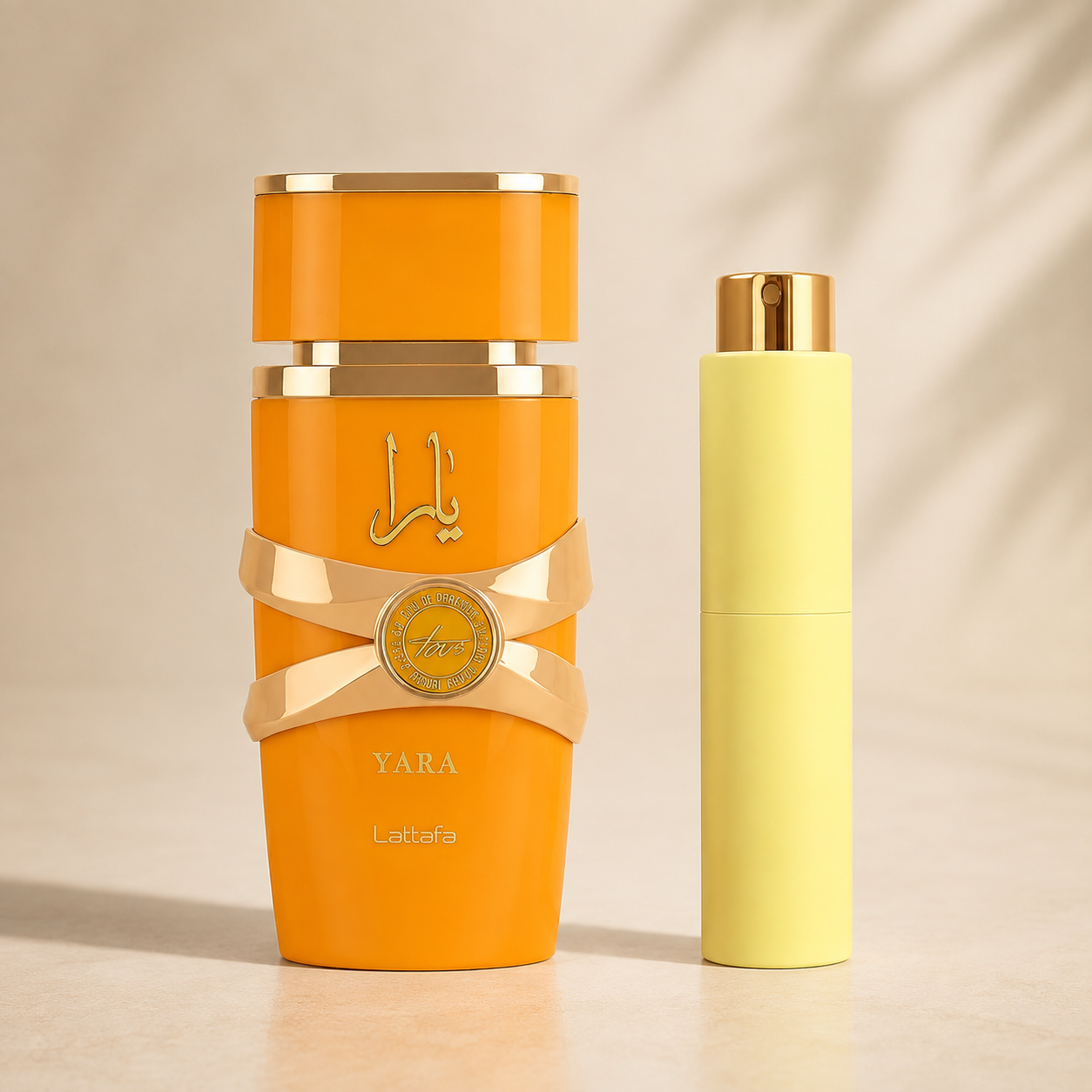Lattafa Yara Tous originalflaske med mat pastelgul atomizer